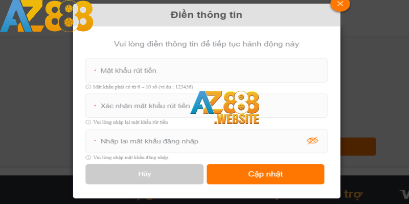 Hoàn thành mật khẩu rút tiền AZ888 trong lần đầu giao dịch